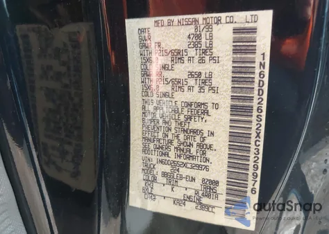 1999 Nissan Frontier Se/Xe z USA, uszkodzony, nr VIN 1N6DD26S2XC329976